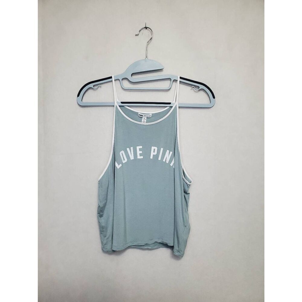 Victoria's Secret PINK Super Soft Sage Green High Neck Semi Crop Tank Top Modal